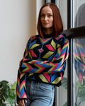 Chroma-Wave Geometric Knit Pullover in Onyx Multi