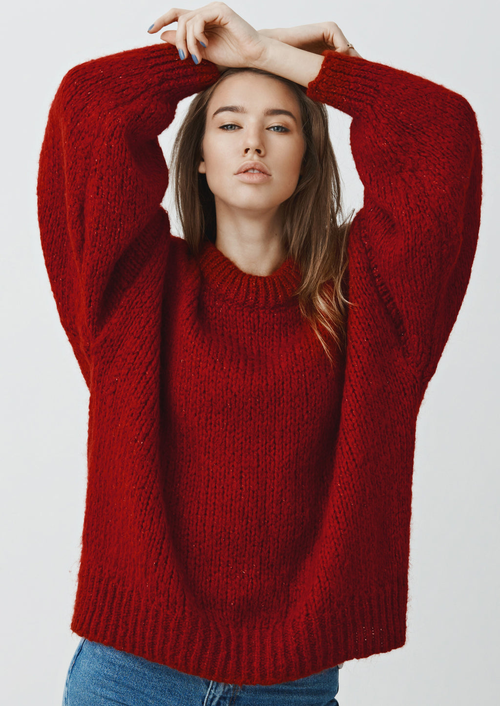 Oversized Chunky Knit Sweater in Crimson