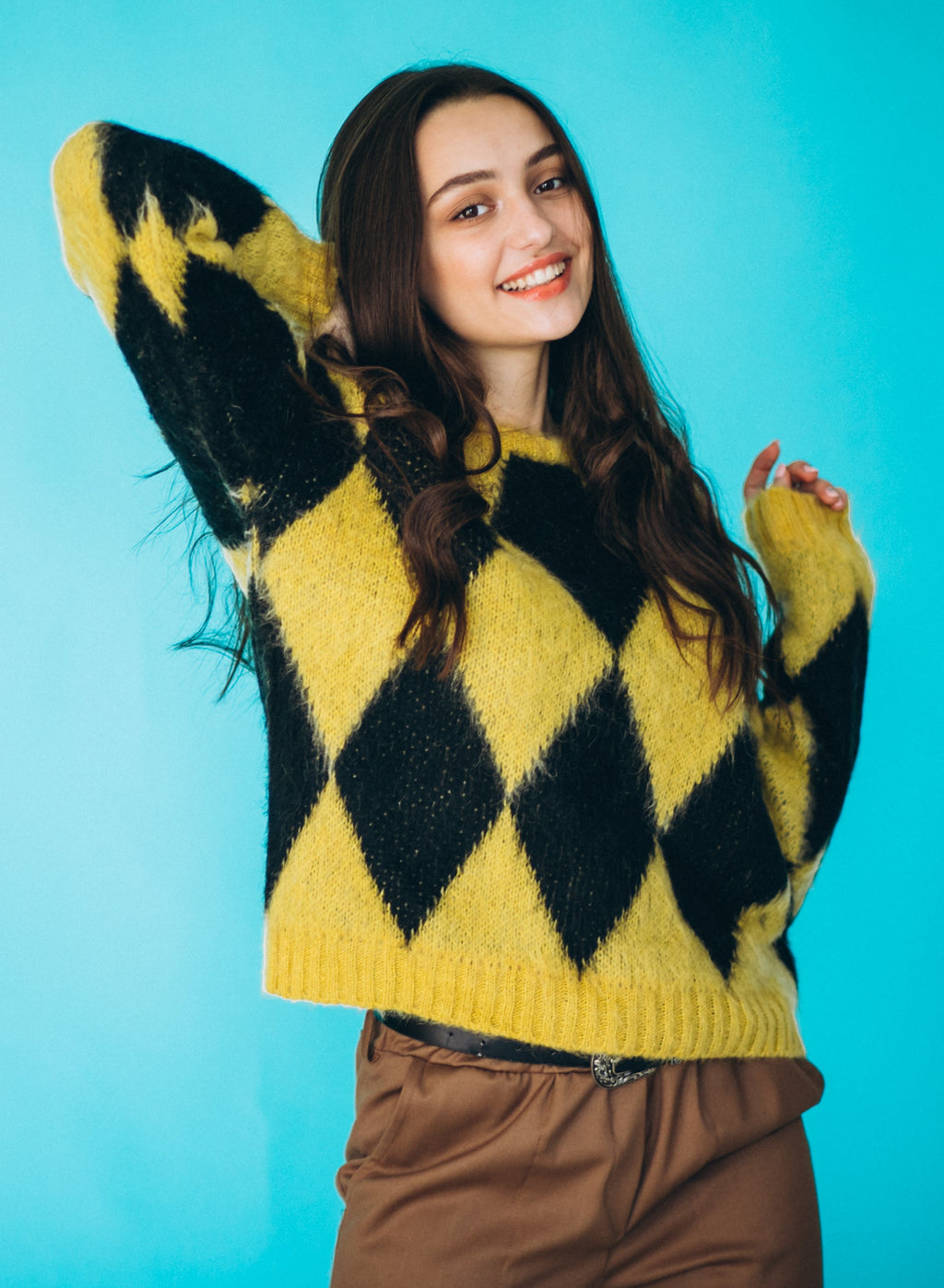 Luxe Diamond Cable-Knit Turtleneck in Azure