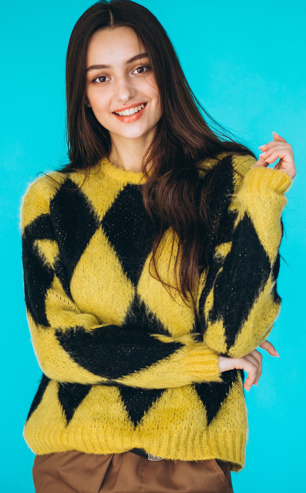 Luxe Diamond Cable-Knit Turtleneck in Azure